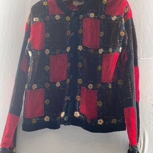 Just  B women’s beaded Patchwork cardigan sweater size medium